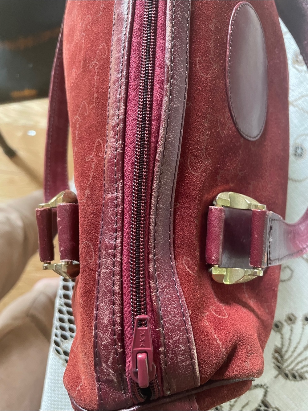 Givenchy Burgundy Suede Calfskin Monogram Vintage Bowling Satchel Bag - Picture 11 of 16